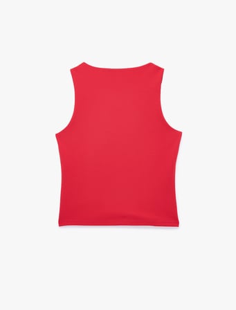Krep Scuba Kumaş Kolsuz U Yaka Metal Aksesuar Detaylı Bluz
