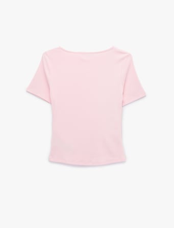 Kayık Yaka Kısa Kollu Slim Fit Pamuklu Büzgülü Tişört