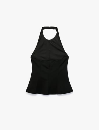 Slim Fit Halter Yaka Kolsuz Peplum Bluz