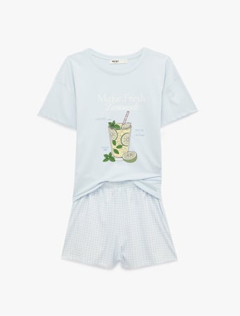 Baskılı Şortlu Pamuklu Pijama Takımı