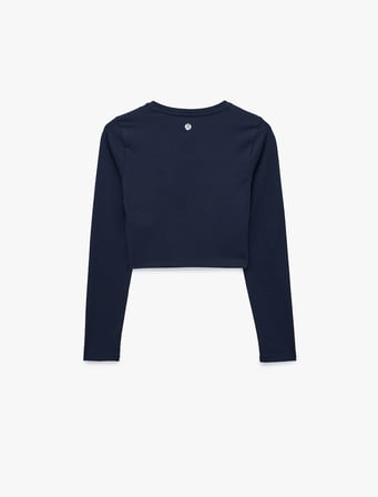 Pamuklu Bisiklet Yaka Uzun Kollu Crop Spor Tişört