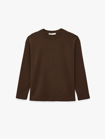 Pamuklu Uzun Kollu Bisiklet Yaka Basic Oversize Tişört
