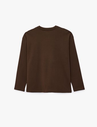 Pamuklu Uzun Kollu Bisiklet Yaka Basic Oversize Tişört