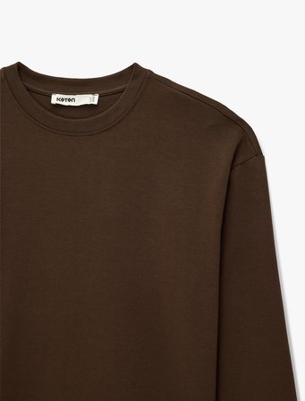 Pamuklu Uzun Kollu Bisiklet Yaka Basic Oversize Tişört