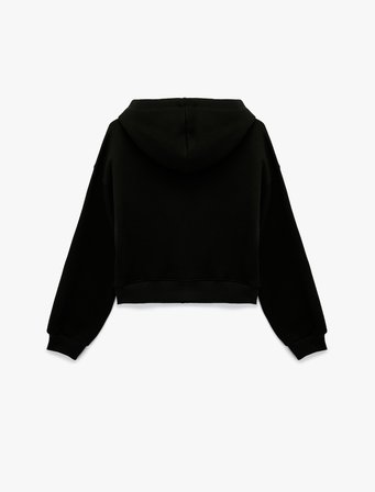 Uzun Kollu Taş Detaylı Şardonlu Kapüşonlu Sweatshirt