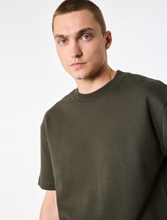 Pamuklu Kısa Kollu Pike Kumaş Bisiklet Yaka Basic Oversize Tişört