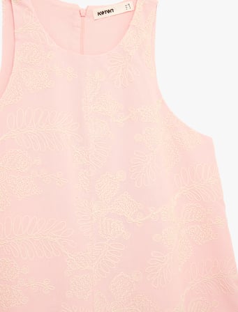 Pamuklu Kolsuz Floral Nakış Detaylı Brodeli Halter Yaka Mini Elbise