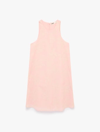 Pamuklu Kolsuz Floral Nakış Detaylı Brodeli Halter Yaka Mini Elbise