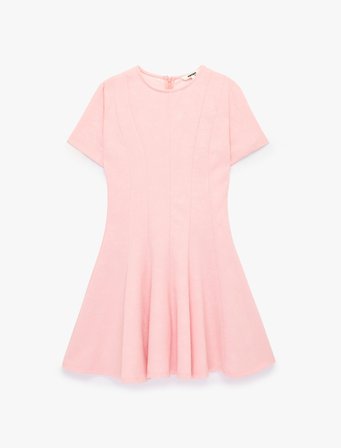Slim Fit Kısa Kollu Bisiklet Yaka Volümlü Mini Kloş Elbise