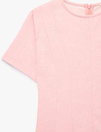 Slim Fit Kısa Kollu Bisiklet Yaka Volümlü Mini Kloş Elbise