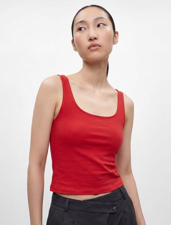 Pamuklu Slim Fit U Yaka Kolsuz Bluz