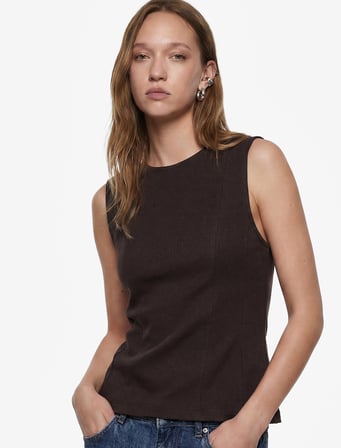 Slim Fit Pamuklu Bisiklet Yaka Korse Detaylı Kolsuz Bluz