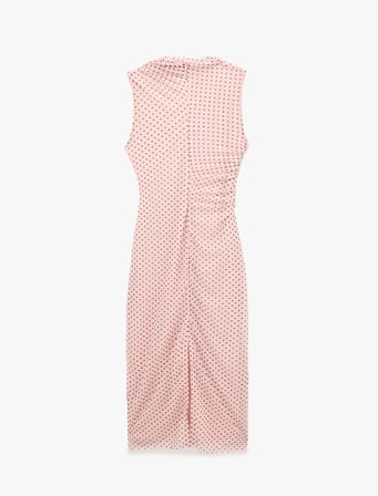 Drapeli Slim Fit Kolsuz Bisiklet Yaka Puantiyeli Uzun Elbise