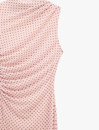 Drapeli Slim Fit Kolsuz Bisiklet Yaka Puantiyeli Uzun Elbise