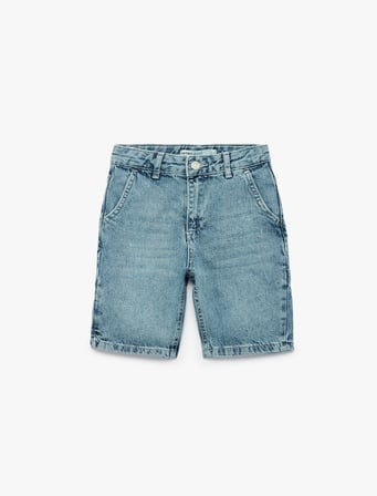 Pamuklu Cep Detaylı Denim Şort