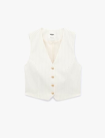 Düğmeli V Yaka Çizgili Blazer Yelek
