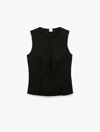 Fermuarlı Bisiklet Yaka Kolsuz Blazer Yelek