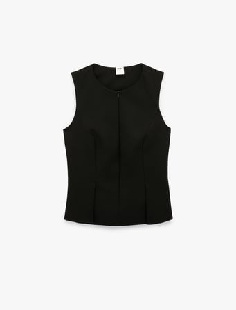 Fermuarlı Bisiklet Yaka Kolsuz Blazer Yelek