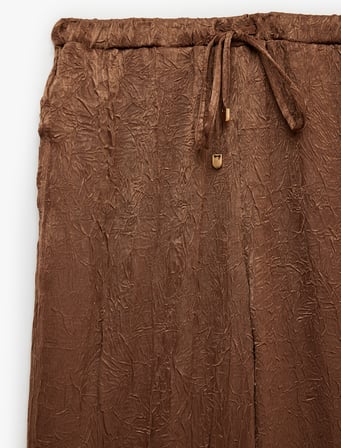 Beli Bağcıklı Yüksek Bel Geniş Paça Saten Pantolon