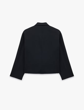 Kruvaze Yaka Uzun Kollu Crop Blazer Ceket
