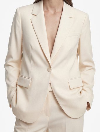 Regular Fit Uzun Kollu Cep Detaylı Düğmeli Geniş Yaka Blazer Ceket