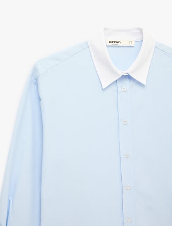 Düğmeli Slim Fit Klasik Yaka Renk Bloklu Uzun Kollu Gömlek