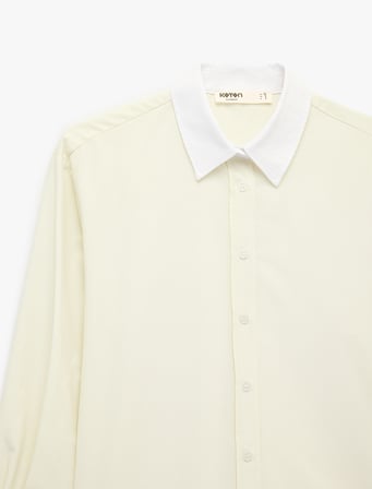 Düğmeli Slim Fit Klasik Yaka Renk Bloklu Uzun Kollu Gömlek