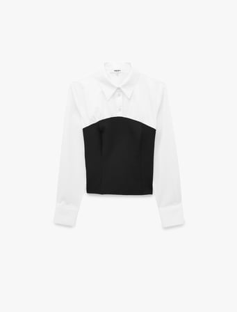 Pamuklu Slim Fit Renk Kontrastlı Uzun Kollu Korse Detaylı Poplin Gömlek