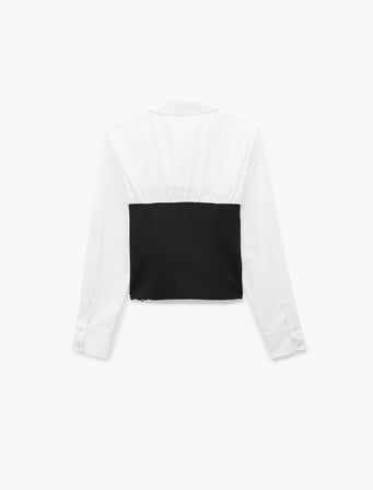 Pamuklu Slim Fit Renk Kontrastlı Uzun Kollu Korse Detaylı Poplin Gömlek