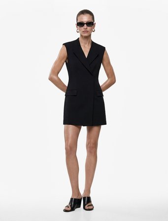 Regular Fit A Kesim Kruvaze Yaka Kolsuz Mini Elbise