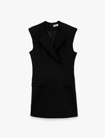Regular Fit A Kesim Kruvaze Yaka Kolsuz Mini Elbise