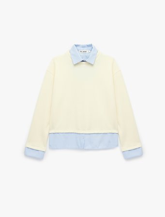 Rahat Kalıp Uzun Kollu Çizgili Gömlek Yaka Katmanlı Sweatshirt