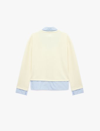 Rahat Kalıp Uzun Kollu Çizgili Gömlek Yaka Katmanlı Sweatshirt