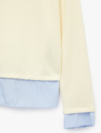 Rahat Kalıp Uzun Kollu Çizgili Gömlek Yaka Katmanlı Sweatshirt