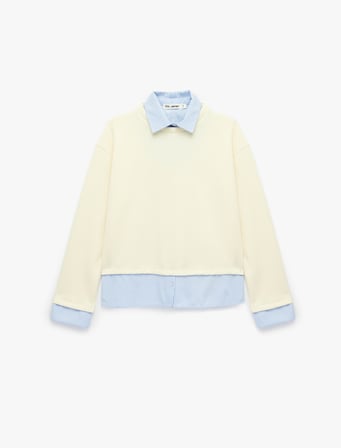 Rahat Kalıp Uzun Kollu Çizgili Gömlek Yaka Katmanlı Sweatshirt