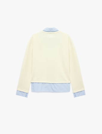 Rahat Kalıp Uzun Kollu Çizgili Gömlek Yaka Katmanlı Sweatshirt