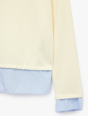 Rahat Kalıp Uzun Kollu Çizgili Gömlek Yaka Katmanlı Sweatshirt