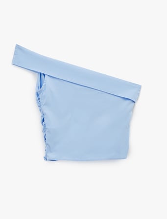 Poplin Kumaş Kolsuz Slim Fit Drape Detaylı Tek Omuz Bluz