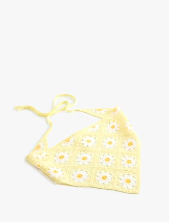 Çiçekli Detaylı Bağlamalı Üçgen Bandana- Koton X Sibil Çetinkaya 