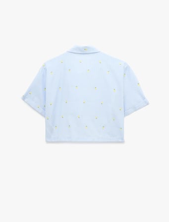 Koton X Sibil Çetinkaya - Kısa Kollu Limon İşleme Detaylı Çizgili Crop Poplin Gömlek