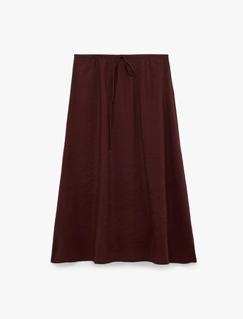 modal kumaş beli bağlamalı midi çan kesim etek