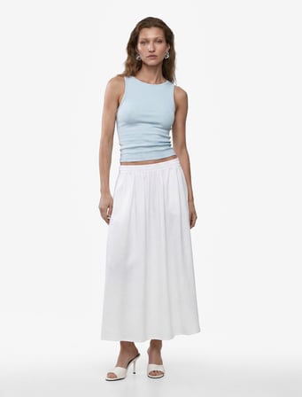 Keten Görünümlü Beli Lastikli Loose Fit Kloş Etek