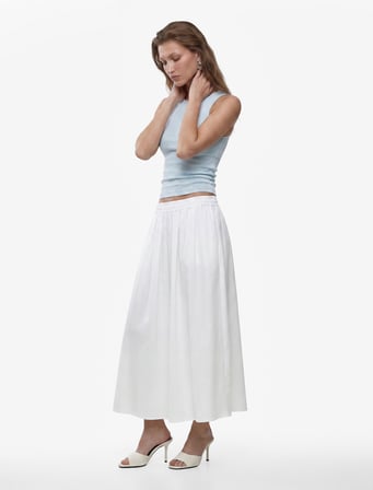 Keten Görünümlü Beli Lastikli Loose Fit Kloş Etek