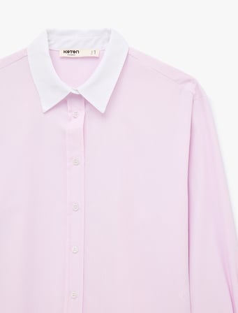 Düğmeli Slim Fit Klasik Yaka Renk Bloklu Uzun Kollu Gömlek