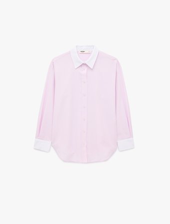 Düğmeli Slim Fit Klasik Yaka Renk Bloklu Uzun Kollu Gömlek