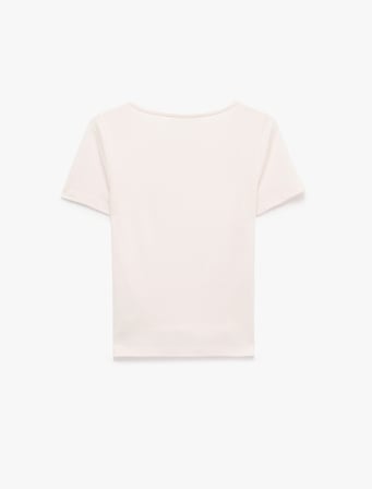 Slim Fit Drapeli Kısa Kollu Kayık Yaka Tişört