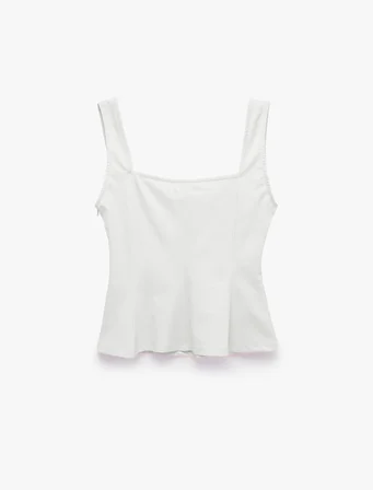 U Yaka Slim Fit Peplum Kolsuz Bluz
