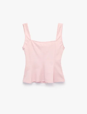 U Yaka Slim Fit Peplum Kolsuz Bluz