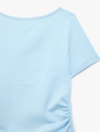 Bisiklet Yaka Pamuklu Slim Fit Büzgü Detaylı Kısa Kollu Tişört