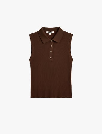 Yarım Düğmeli Triko Polo Yaka Kolsuz Bluz